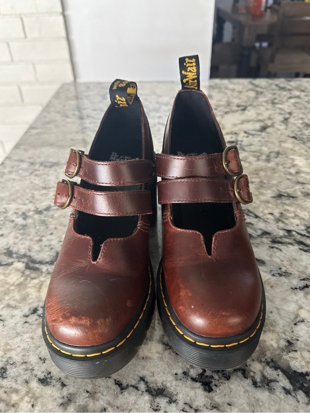 Dr Marten Brown Leather Double-Strap Mary Jane Shoes